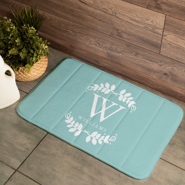Stylish Mint Green Monogram Bath Mat (Creator Uploaded)