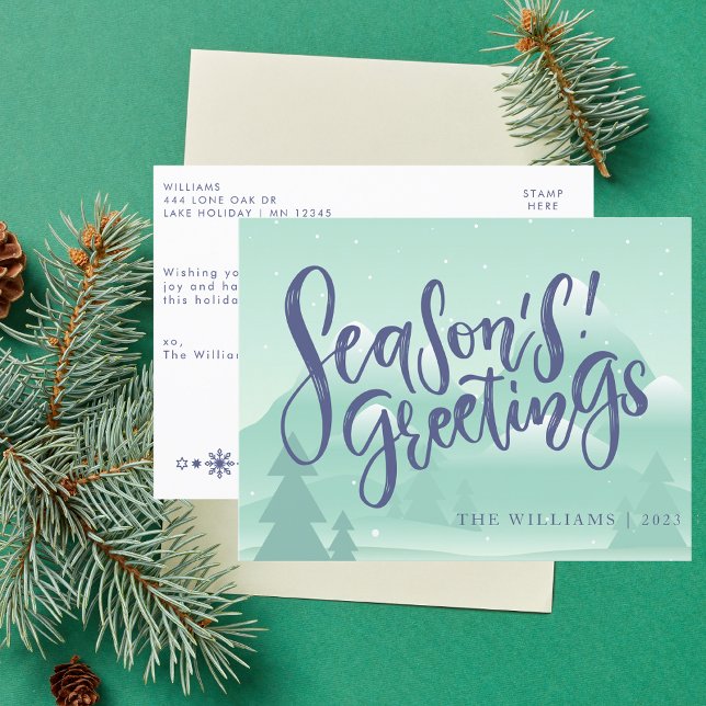 Stylish Mint Green Season's Greetings Personalised Holiday Postcard (Creator Uploaded)