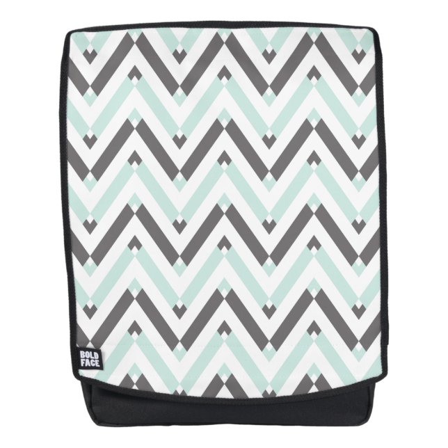 Stylish Mint White Grey Chevron Pattern Backpack (Front)