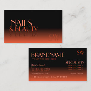 Stylish Mirror Font Classic Black Orange Monogram Business Card