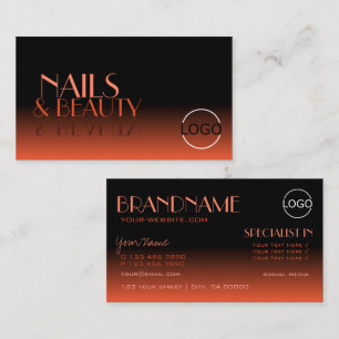 Stylish Mirror Font Classic Black Orange with Logo Business Card