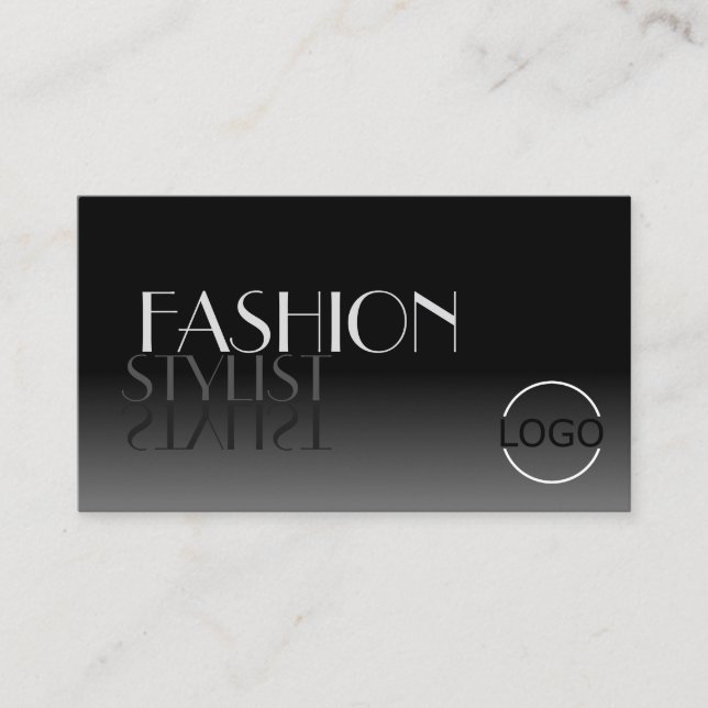 Stylish Mirror Font Classic Black White with Logo Business Card (Front)