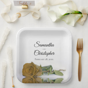 Stylish Mirrored Gold Ochre Rose Elegant Wedding Paper Plate