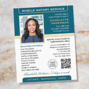 Stylish Mobile Notary Service Photo Teal Gold Flyer