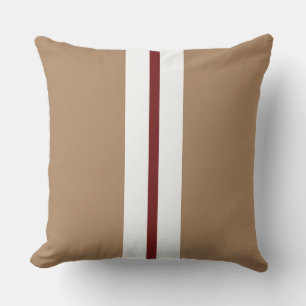 Stylish Mocha Brown Dark Red White Racing Stripes Cushion