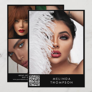 Stylish Modelling Comp Card 5 Photo QR Code Black