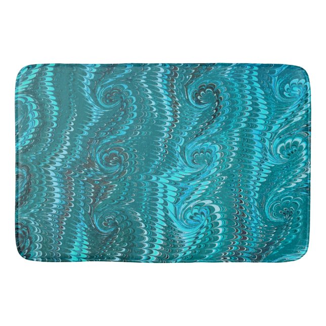 Stylish Modern Abstract Blue Swirls Marble Pattern Bath Mat (Front)
