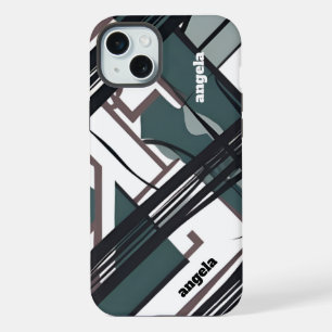 Stylish modern abstract expressionist green black  iPhone 15 plus case