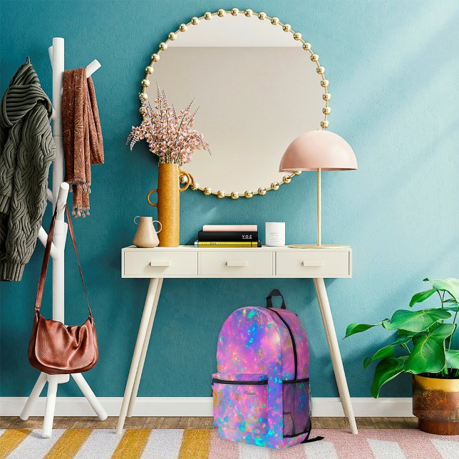 Stylish Modern Abstract Gold Fire Opal Name Printed Backpack (Creator Uploaded)