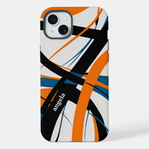 Stylish modern abstract orange black iPhone 15 plus case