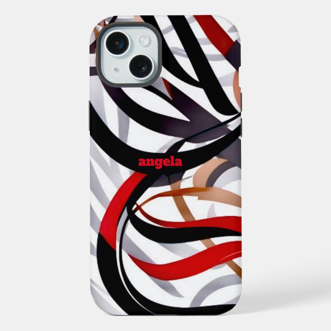 Stylish modern abstract red black brown swirls iPhone case (Back)