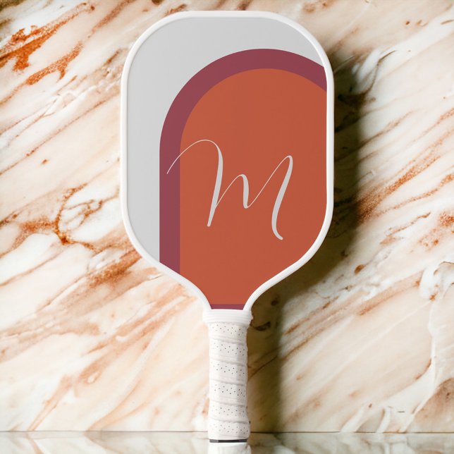 Stylish Modern Arch Coral Magenta Pink Monogram Pickleball Paddle (Creator Uploaded)