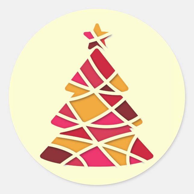 Stylish modern art Christmas tree Classic Round Sticker (Front)