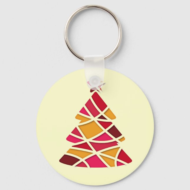 Stylish modern art Christmas tree Key Ring (Front)