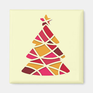 Stylish modern art red and gold Christmas tree Magnet