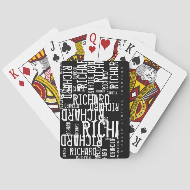 Stylish Modern b/w playing cards with name (Back)