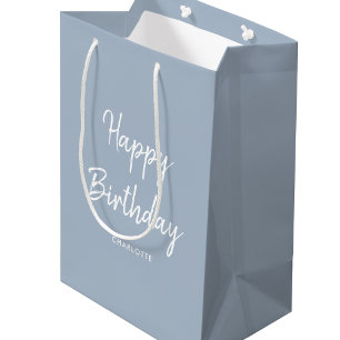 Stylish Modern Birthday Blue Grey Personalised Medium Gift Bag