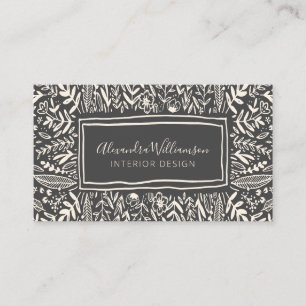 Stylish Modern Black and White Floral Art Border  Business Card