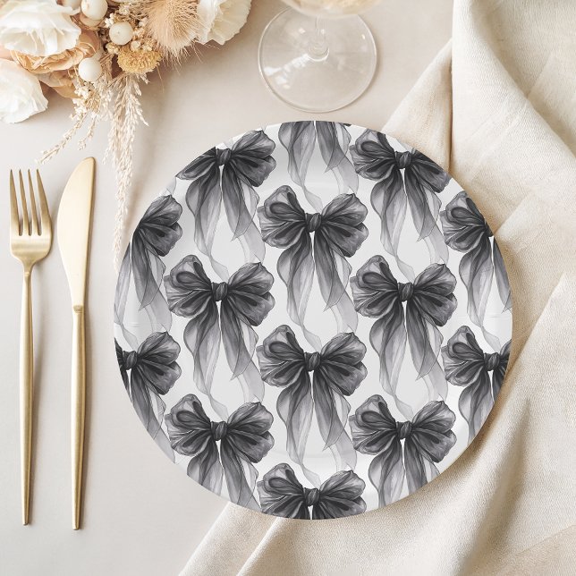 Stylish Modern Black Coquette Bow Paper Plate (Creator Uploaded)