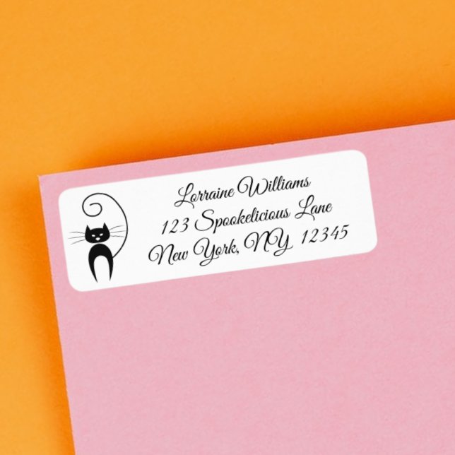 Stylish Modern Black Curly Tail Cat Return Address Label (Creator Uploaded)