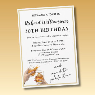 Stylish Modern Black & Gold 30th Birthday Party Invitation
