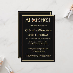 Stylish Modern Black & Gold 50th Birthday Party Invitation