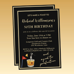 Stylish Modern Black & Gold 50th Birthday Party Invitation