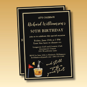 Stylish Modern Black & Gold 50th Birthday Party Invitation