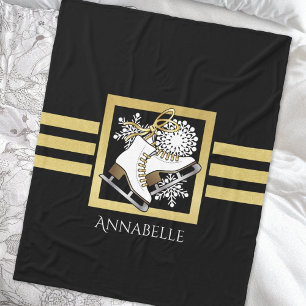 Stylish Modern Black Gold Ice Skating Fleece Blanket