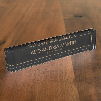 Stylish Modern Black Gold Office Manager Nameplate