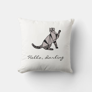 Stylish Modern Black Graphic Cat and Script Cushion