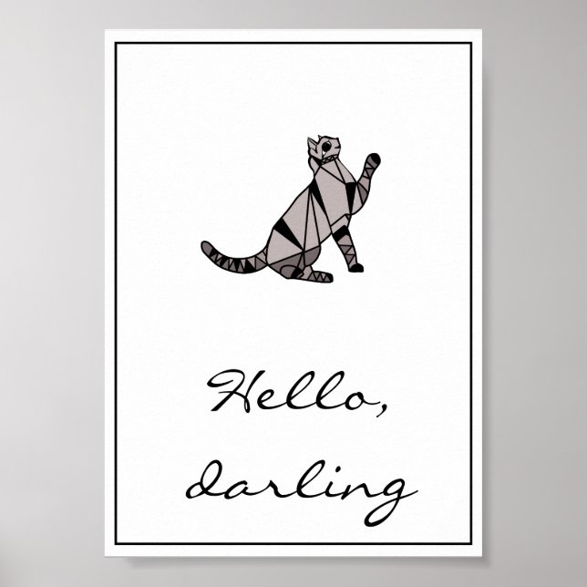 Stylish Modern Black Graphic Cat and Script Poster (Front)