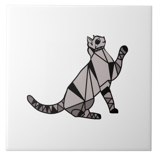 Stylish Modern Black Graphic Cat Ceramic Tile (Front)