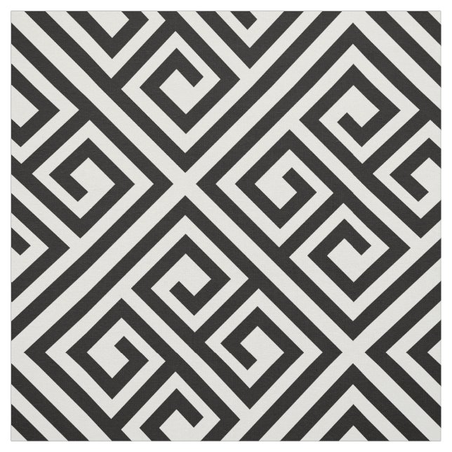 Stylish Modern Black Ivory Greek Key Chic Pattern Fabric (Swatch)