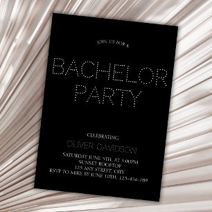 Stylish Modern Black Light Font Bachelor Party Invitation
