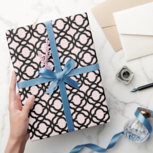 Stylish Modern Black Quatrefoil Pattern Wedding Wrapping Paper