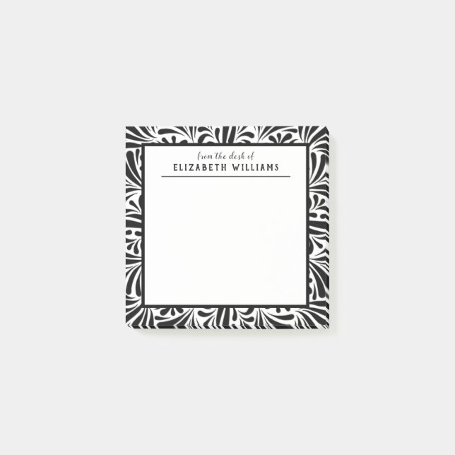 Stylish Modern Black & White Swash Pattern Post-it Notes (Front)