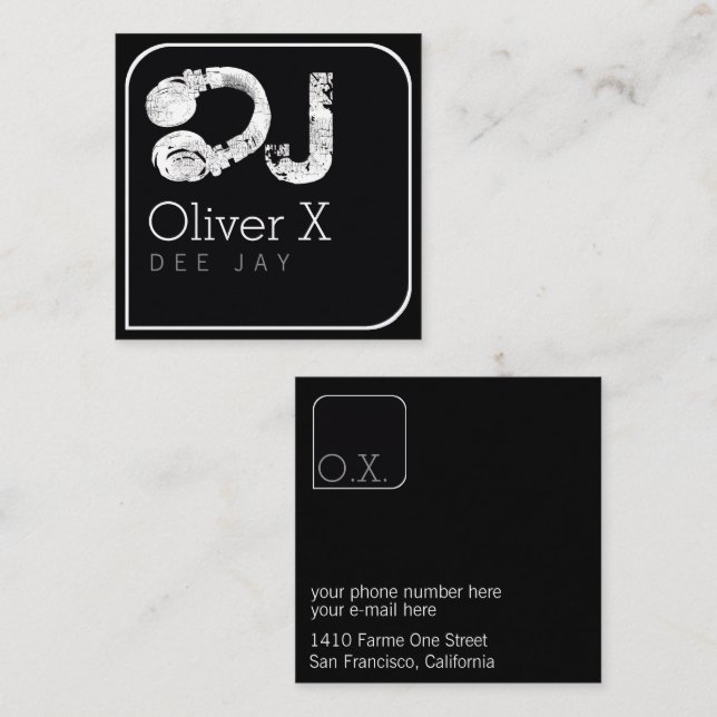 stylish & modern blk square professional DJ Square Business Card (Front/Back)