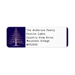 Stylish Modern Blue Christmas Tree Custom Name Return Address Label