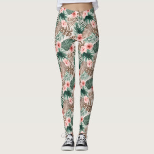 Stylish Modern Boho Watercolor Tropical Floral Leggings