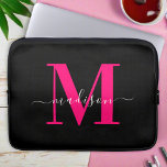 Stylish Modern Bold Pink Script & Black Monogram Laptop Sleeve<br><div class="desc">Upgrade your tech style with our Modern Clean Black & Bold Pink Monochrome Initial Laptop Sleeve. Crafted with a sleek black exterior accentuated by striking bold pink monochrome initials, this sleeve offers modern protection with a touch of personalised elegance. Elevate your laptop's look and safeguard it in chic fashion with...</div>