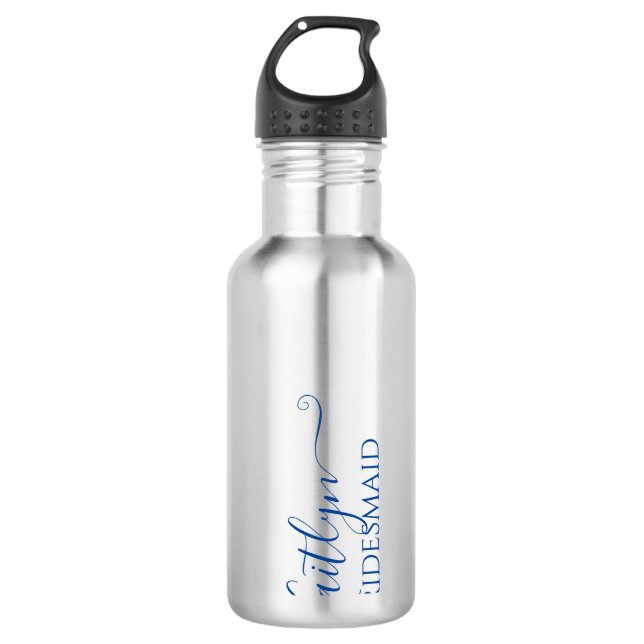 Stylish Modern Bridesmaid Gift | Blue Personalised 710 Ml Water Bottle (Front)