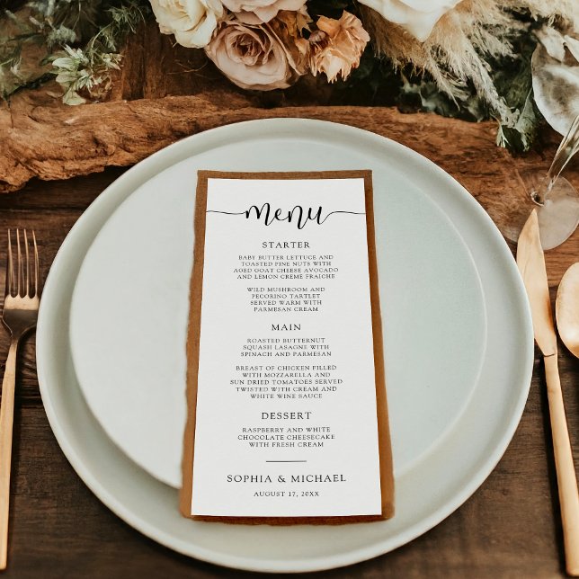 Stylish Modern Calligraphy Black White Wedding Menu (Creator Uploaded)