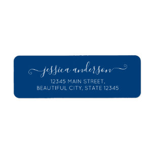 Stylish Modern Calligraphy Script Trendy Navy Blue Return Address Label