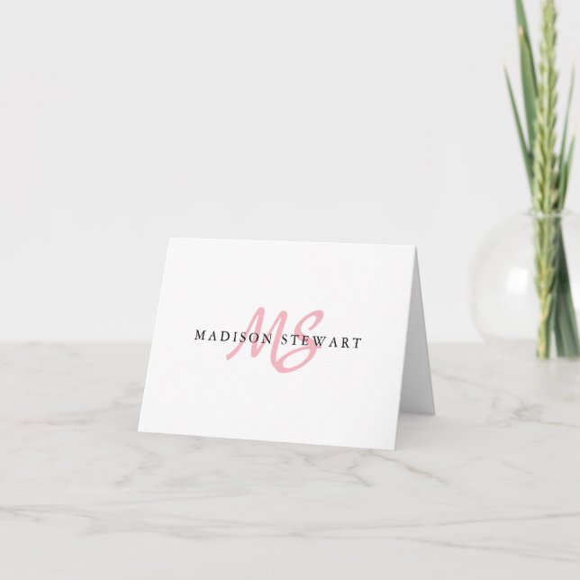 Stylish Modern Chic Blush Pink Script Monogram Note Card (Front)