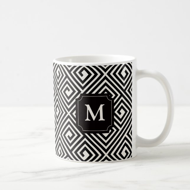Stylish Modern Chic Greek Key Pattern Monogram Mug (Right)