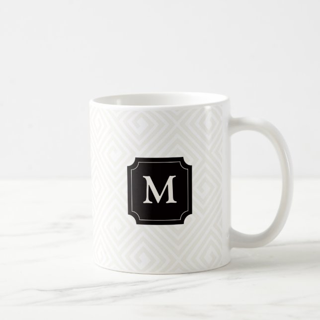 Stylish Modern Chic Greek Key Pattern Monogram Mug (Right)