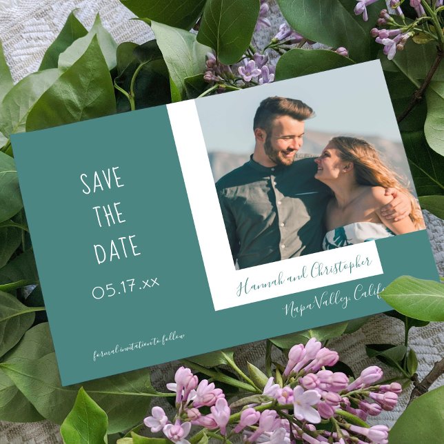 Stylish Modern Chic Teal Photo Simple Wedding Save The Date (Creator Uploaded)