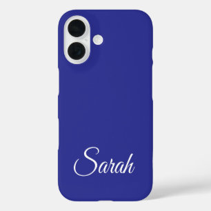 Stylish Modern Classic Customised Name Dark Blue iPhone 16 Case