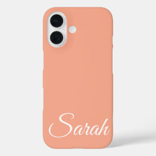 Stylish Modern Classic Customised Name Peach Colou iPhone 16 Case